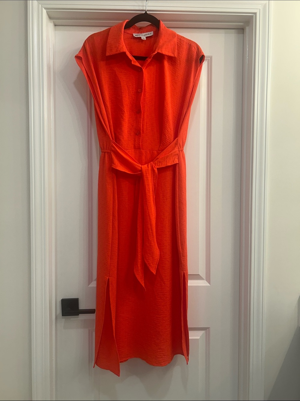 Emma & Michele Vibrant Orange Sleeveless Shirt Dress with Tie Waist